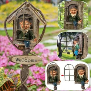 Elf Out The Window Garden Gnome Tree Hugger Naughty Gnome Statue Decor Figurine - Picture 1 of 12