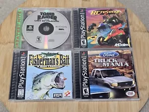 Sony PlayStation 1 Game Bundle Of 4 Tomb Raider Ford Truck Fisherman RCRevenge - Picture 1 of 12