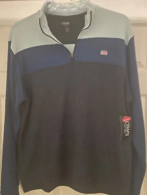 New Chaps By Ralph Lauren Men's 1/4-Zip Blue Striped Pullover MSRP $60.00 - Image 1 of 4