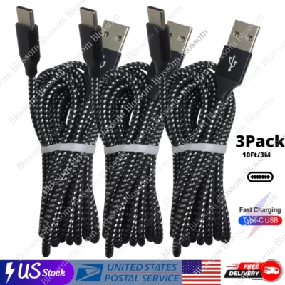 3X 10Ft Type C Cable Fast Charger Braided USB C Cord For Samsung iPhone 15 16 17 - Image 1 of 4