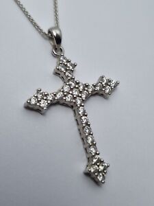 Vintage 925 Silver Cross Pendant And 20” sterling silver Chain - Gem Set 6.17g