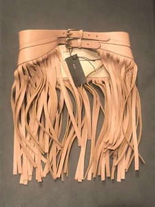 Neu-BCBG Max Azria blank beige Fay Leder Fransen breite Taille Rock Gürtel Größe S - Bild 1 von 6