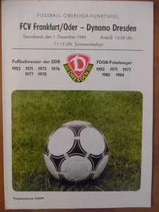 Dynamo Dresden - FCV Frankfurt/Oder 1.12. 1984 Oberliga Fußballprogramm 40 - Picture 1 of 1
