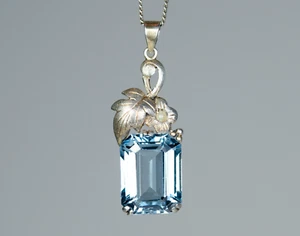 Silber - antiker Jugendstil Anhänger - blauer Spinell und Saatperle - Bild 1 von 7