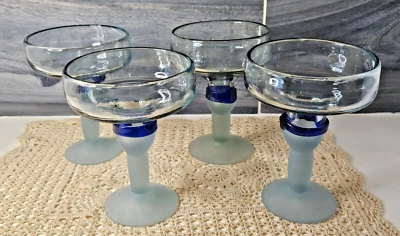 Juego de 4 vasos gruesos mexicanos soplados a mano banda azul cobalto margarita (leer) Foto 1 de 4
