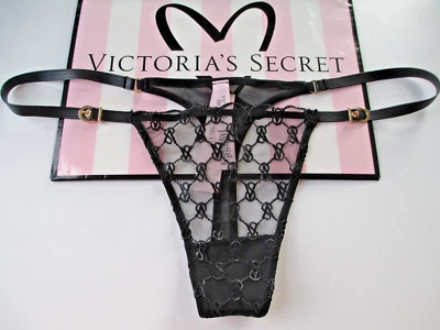 VICTORIA'S SECRET 非常性感人造皮革丁字裤内裤 VS 黑色 S M L XL 扣 — 第 1/4 张图片