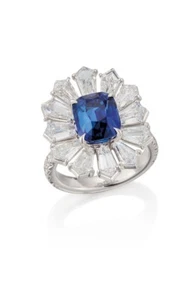 Cushion Lab Sapphire & CZ Cocktail Ring 925 Fine Silver Gifting Jewelry For Her - Picture 1 of 5