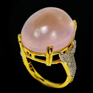925 STERLING SILBER RING NATÜRLICHER ROSENQUARZ TABACHON EDELSTEIN GRÖSSE 7,75 - Bild 1 von 7