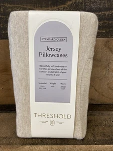 Threshold Jersey Pillowcases Standard Queen Cotton Oatmeal 2-Pack NEW - Picture 1 of 8