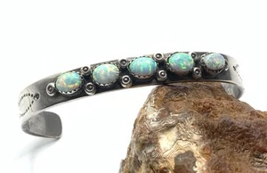 Navajo Alvin Joe gestempelt Sterlingsilber Opal 5 Steine 7" Armreif Armband - Bild 1 von 8