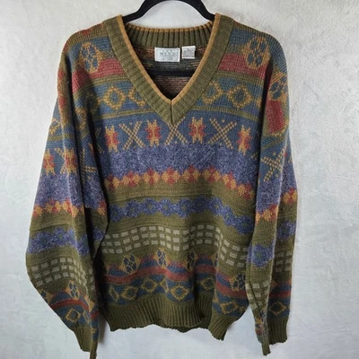 Vintage The Mens Store at Sears Sweater XL Pullover Geometric Print Grandpa - Image 1 of 4