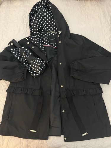Kate Spade Set Ombrello Giacca Antipioggia Nero Ruffle Pois Grande L