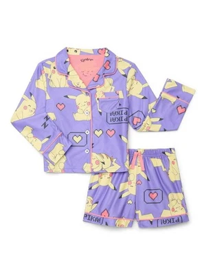 Pokemon Pajamas Set Long Sleeve Shorts Soft PJs Pokémon Purple Girls Size L - Image 1 of 4