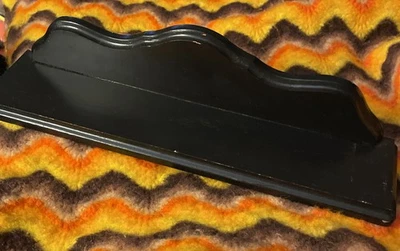 Vtg Wood 17.5” Wall Shelf  Plate Groove Hang 2 Ways Black Paint Chips Scratches - Image 1 of 4