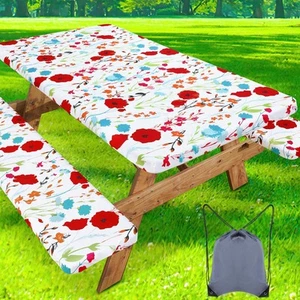 Picnic Table Cover with Bench Cover, Waterproof Elastic Fitted Tablecloth for... - Picture 1 of 9