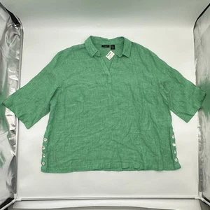 Tahari Women's Plus Size 3X 100% Linen Green V-Neck Beach Oversized Blouse NWOT - Picture 1 of 10