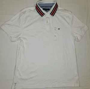 Tommy Hilfiger Men's Regular Fit Stripe Collar Wicking Short Sleeve Polo White - Picture 1 of 24