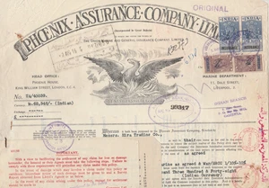 INDIA-ENGLAND Old Rare Maritime Insurance Policy Tied 2X1 R & 8A -Port Said 1955 - Picture 1 of 2