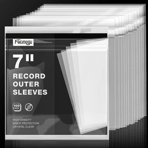 Facmogu 100PCS 7 Inch Vinyl Record Sleeves for 45 RPM Protection, 7.4" X 7.4" Ou - Picture 1 of 12