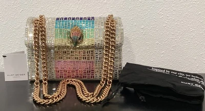 Kurt Geiger Mini Kensington Rainbow Crystals Metallic Fabric 8" x 5.5" x 2.5" - Image 1 of 4