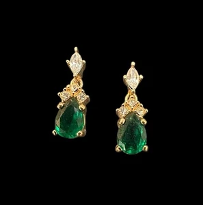 Vintage Christian Dior Faux Grün Smaragd Ohrringe Strass Träne Baumeln - Bild 1 von 8