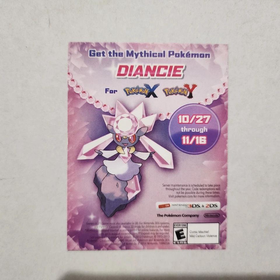 Mythical Pokemon DIANCIE Unused Code Mega Evolve?! Pokemon XY-3DS *READ DESC* - Image 1 of 2