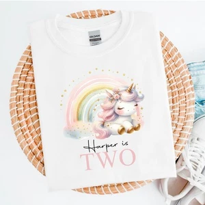 Personalised Pastel Rainbow Unicorn Birthday T-shirt - Picture 1 of 4