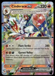 Juego de cartas coleccionables Pokémon Stellar Crown #028/142 Cinderace EX casi nuevo - Imagen 1 de 2