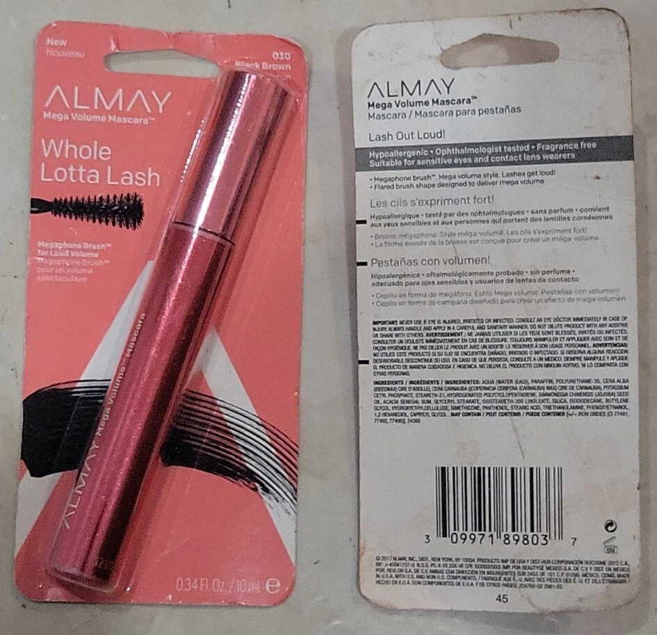 Lot of 2 Almay Whole Lotta Lash Mega Volume Mascara 030  Black brown 0.34 oz ×2. - Image 1 of 1