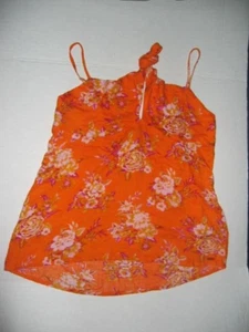 Volcom Cami floral orange try the knot peek a boo tie front Camisole Size Small - Picture 1 of 3