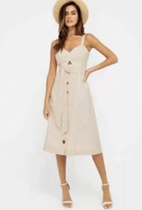 Sheike Dress Size 8 / US4 Prairie Natural White Tan Cotton Button Front Midi NEW - Picture 1 of 13