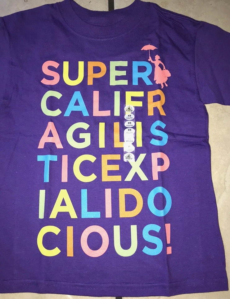 Disney Parks Mary Poppins Supercalifragilisticexpialidocious Youth XS TShirt NWT - Image 1 of 1