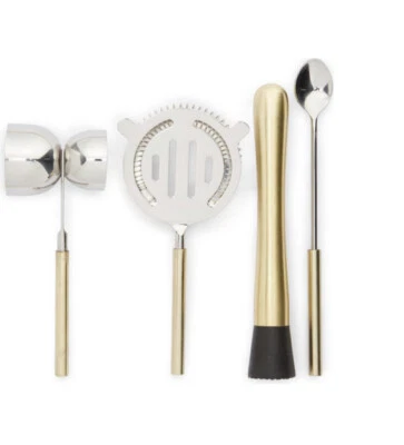 Nordstrom 4 Piece Bar Tools Set with Case in Brushed Gold - New - Image 1 of 4