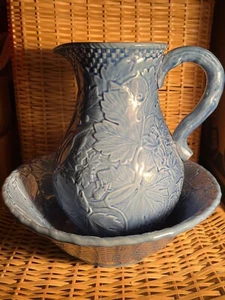Bordallo Pinheiro Caldas Da Rainha Majolica Leaf Vine Pitcher and Bowl Portugal - Picture 1 of 12
