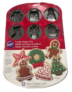 Bandeja de galletas de Navidad Wilton sartén de metal 12 diseños antiadherente mini pastel NUEVO - Imagen 1 de 4