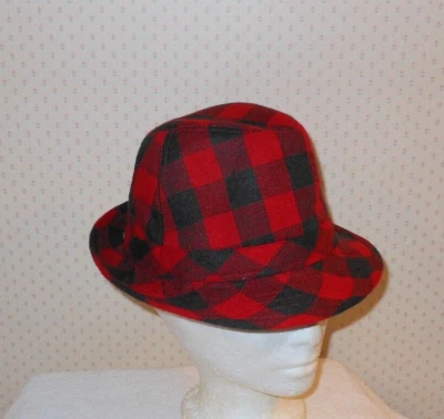 Sombrero informal vintage a cuadros rojo/negro Fedora para hombre talla grande (22") sin etiqueta de talla Foto 1 de 4