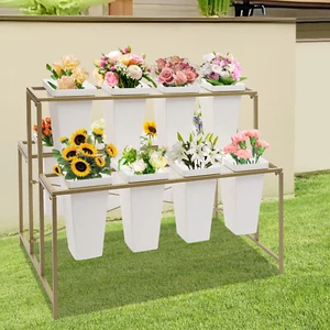 3-Tier Metal Flower Display Stand Plant Stand with 12 Pieces Flower Buckets - Picture 1 of 17