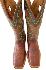Twisted X Women's Brown Cowgirl Square Toe Boots WRS 0008 Embroidered 7B - Picture 1 of 17
