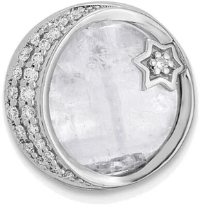 14k White Gold Diamond and Moonstone Moon & Star Slide Pendant - Picture 1 of 5