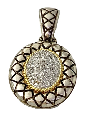 Olivia Diamond Two Tone Oval Pendant in Sterling Silver - Image 1 of 4