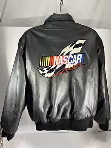 Giacca NASCAR grande pelle nera JH design Jeff Hamilton vintage autentica BELLA - Foto 1 di 8