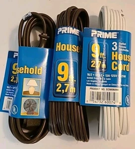 Three 9 FT 3 Outlet Indoor Wall AC Extension Cords Cable Brown White - Picture 1 of 1