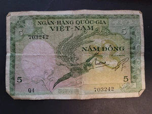 1955 Vietnam 5 Dong A Phoenix in the Center and a Dragon Bank Note - Picture 1 of 2