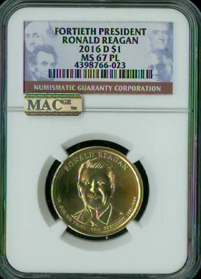 2016 D RONALD REAGAN PRES. DOLLAR NGC MS67 PL PQ 2ND FINEST  MAC SPOTLESS * - Image 1 of 4