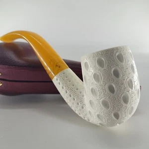 Ornate bent billiard meerschaum pipe handcarved block meerschaum & case CPW1230 - Picture 1 of 13
