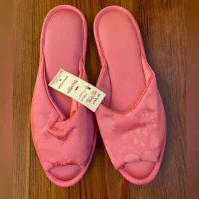 NWT Vintage Vanity Fair Floral Pink Satin Slippers House Shoes Medium 6.5-7.5 - Image 1 of 4
