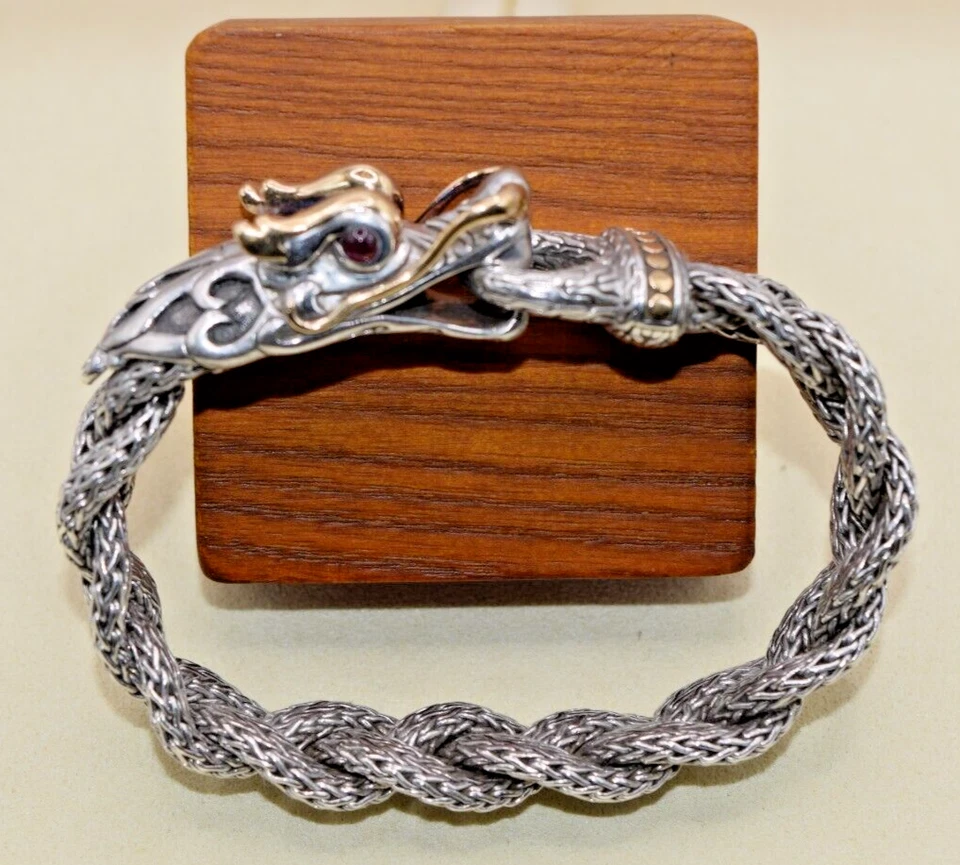 Pulsera John Hardy Naga, 15 mm, Plata de Ley y Oro 18K, Ojos Rubí, Unisex Foto 1 de 4