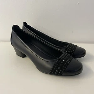 Graceland Shoes Black Leather Comfort Slip On Court Diamonte Round Toe Size 4 37 - Picture 1 of 11