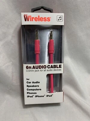Just Wireless 6ft Audio Cable 3.5mm Jack For All Audio Devices~Pink - Image 1 of 2