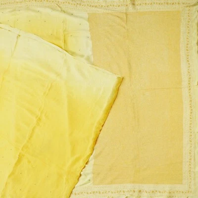 Vintage Yellow Saree 100% Pure Crepe Silk Hand Embroidered Sari 5YD Craft Fabric - Image 1 of 4